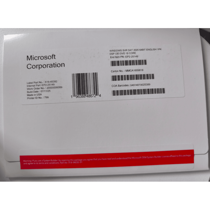 Windows Server 2025 Datacenter DVD