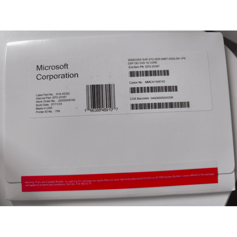 Windows Server 2025 Standard DVD
